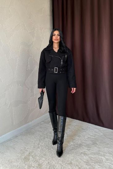 Siyah Kuşgözü Kaşe Manto resmi